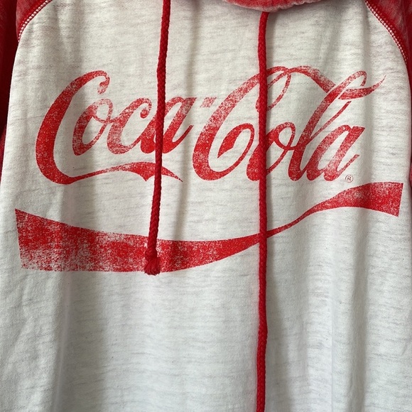 Coca Cola red white drawstring lightweight hooded sweatshirt hoodie shirt top L - Picture 3 of 16